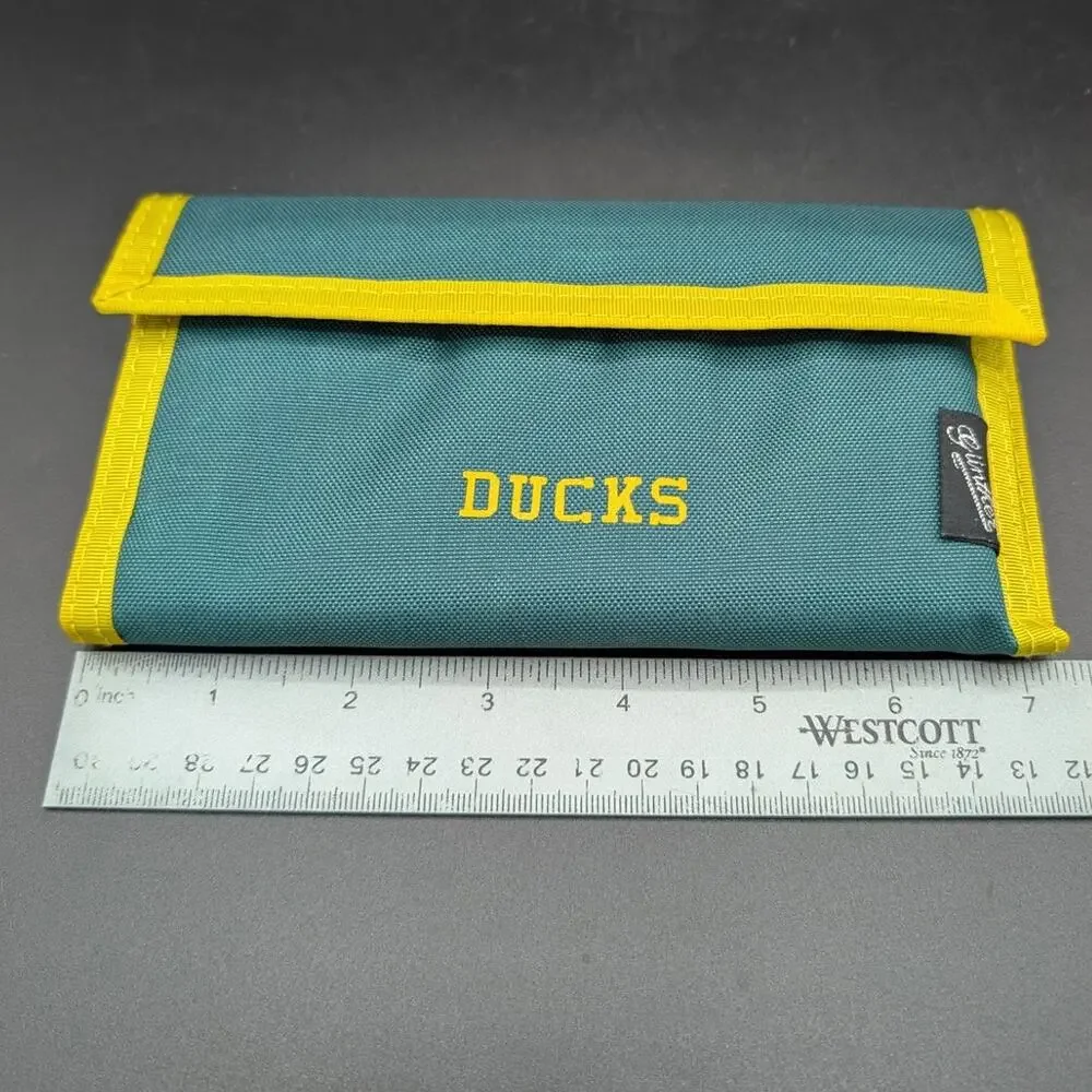 Vintage Oregon Ducks Wallet Mens Gunther Green Yellow Nylon Tri fold Pockets